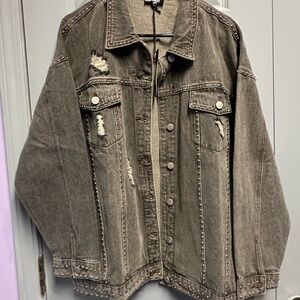 Glitzy Studded Gray Denim Jacket